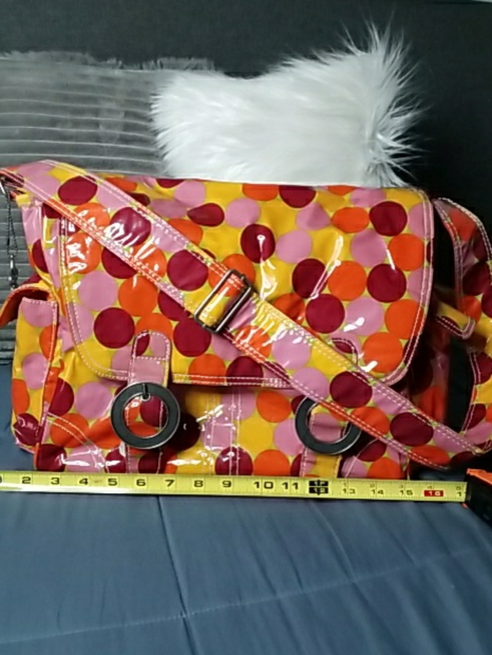 Vintage Kalencom Vibrant Polka Dot Crossbody Bag in Pink, Orange & Red